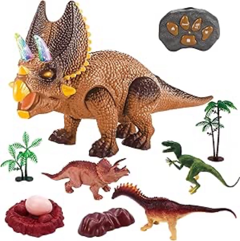 remote control dinosaur toys - dinosaur toys. realistic triceratops dinosaur toy with led lighting, roaring sound, shaking head, dinosaur gifts for boys 