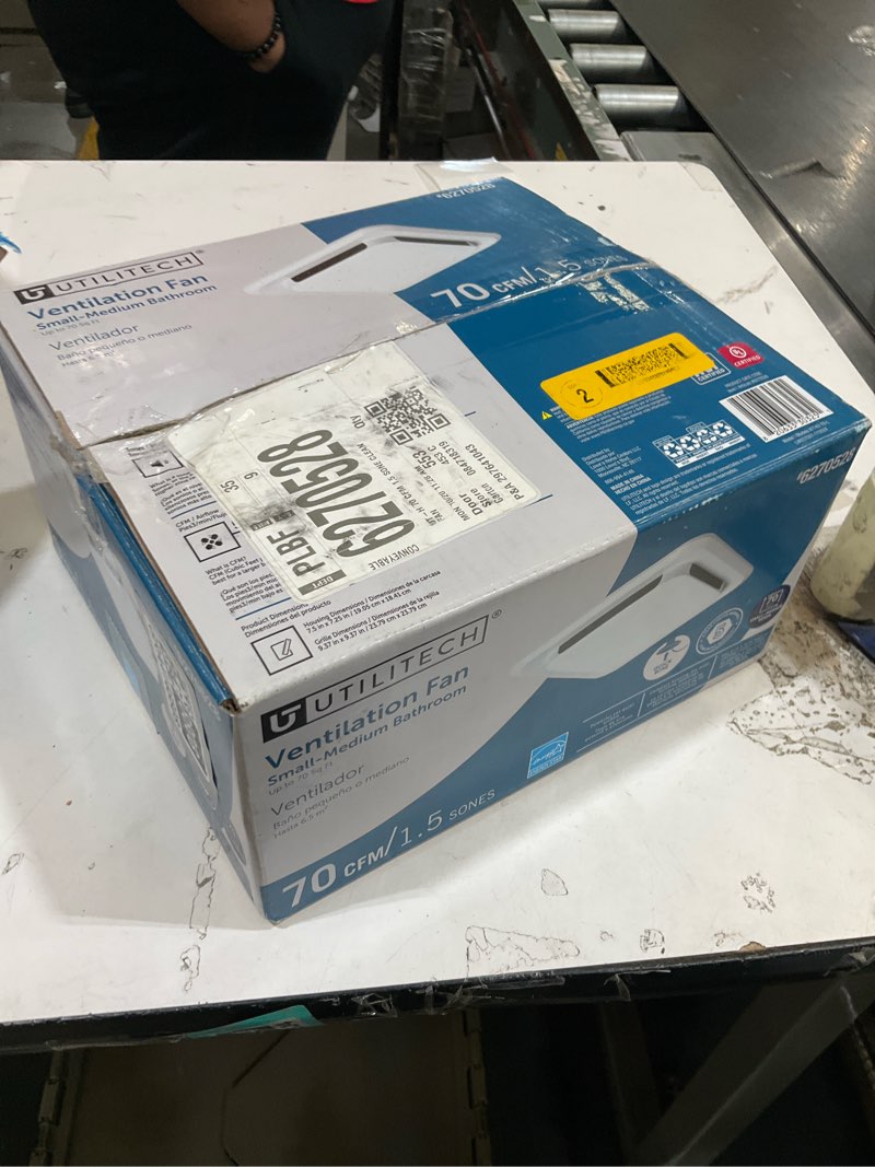 Condition photo showing As Is for utilitech 1.5-sone 70-cfm white bathroom fan (energy star certified)