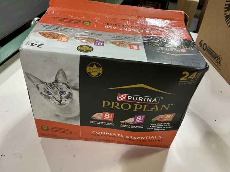 Condition photo showing New/Like New for (best by mar 2028) purina pro plan gravy, high protein wet cat food variety pack, complete essentials chicken and turkey favorites - (pack of 24) 3 oz. cans variety pack 3 ounce (pack of 24)