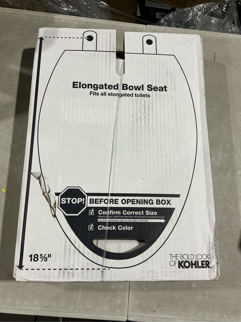 Condition photo showing New/Like New for kohler 4636-rl-0 cachet readylatch elongated toilet seat slow close, soft close toilet seat quiet lid, contoured grip-tight bumpers installation hardware, apartment essentials, white white elongated ready latch
