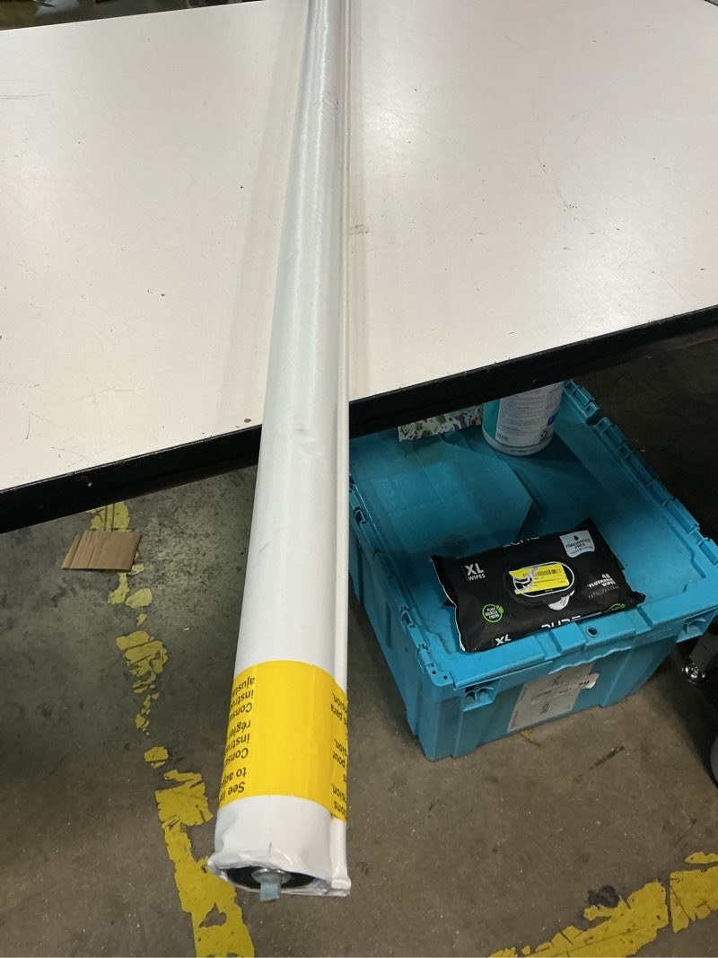 Condition photo showing As Is for levolor 73-in x 78-in white blackout cordless roller shade