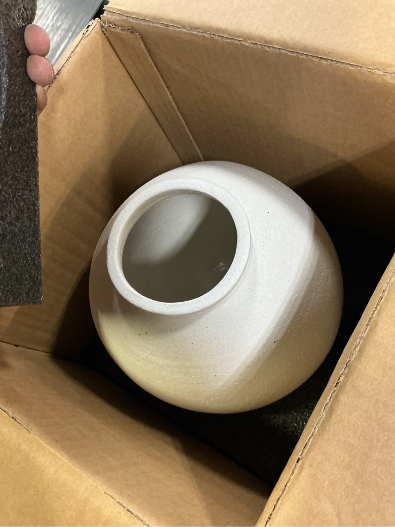 Condition photo showing Good Condition for Large White Ceramic Vase - 9.8 Inch Rustic Farmhouse Vase for Home Decor, Minimalist Tall Vases for Living Room, Table, Bathroom, Holiday & Weddings (Sandstone White) Sandstone White 9.8 inch