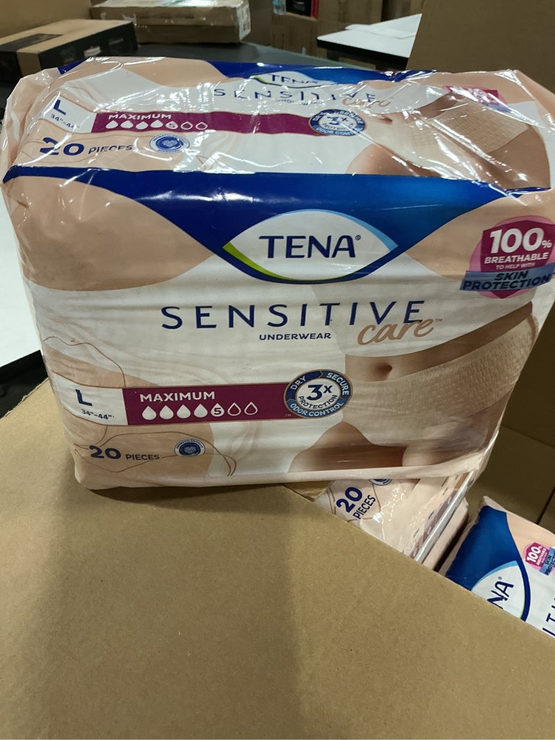 Condition photo showing New/Like New for Tena Sensitive Care Adult Incontinence Underwear for Women, Maximum, L, 80 Count (Waist Size 34in-44in) Large 80