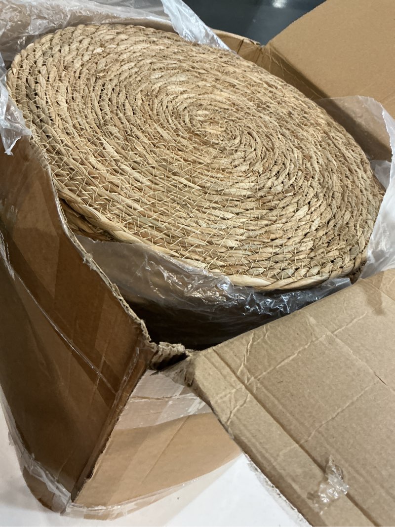Condition photo showing Good Condition for set of 6 round woven placemats - 12 inch natural boho rattan wicker table mats for home dining table 6 12 inch