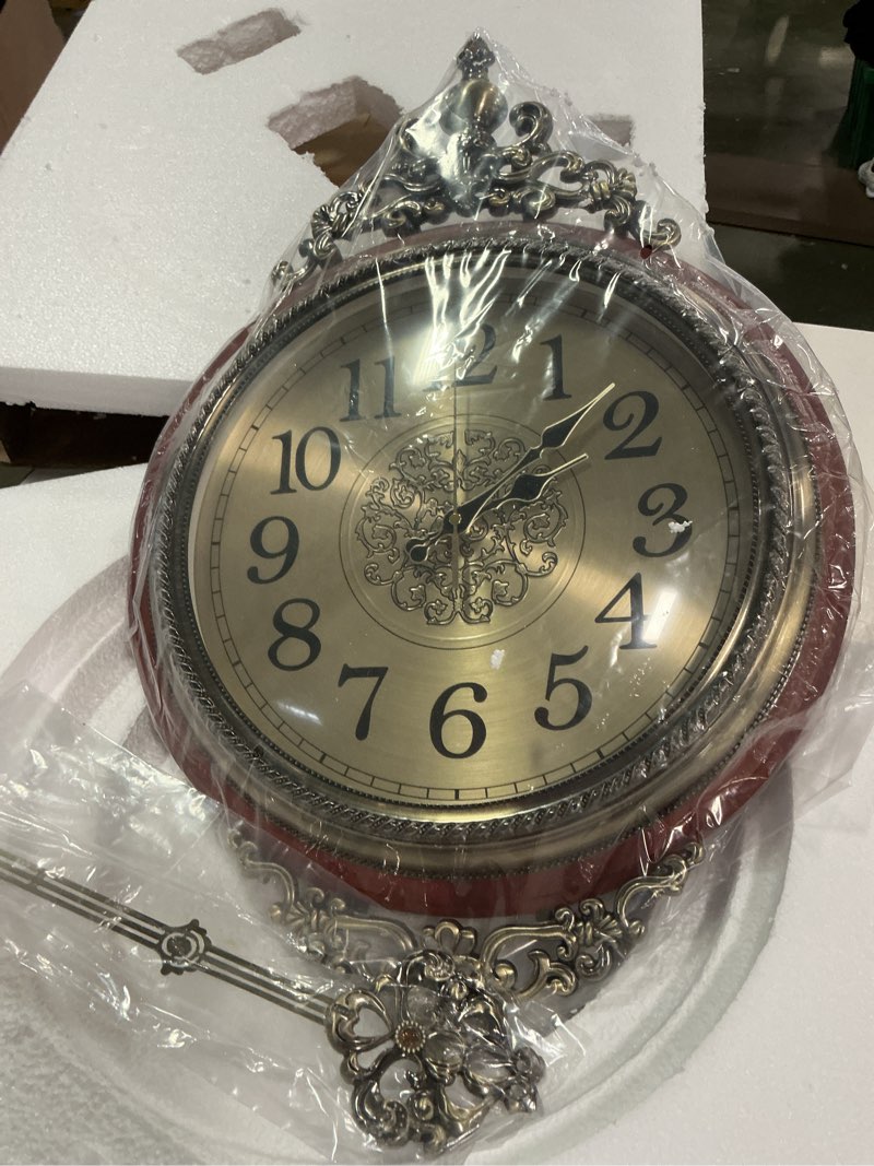 Condition photo showing New/Like New for Vintage Wall Clock with Pendulum,Diameter 16 in/Full Length 30.7 in Large Retro Metal and Glass Silent Clock for Living Room, Antique Wood Pendulum for Dining Room Office Home Decor Large- ? 16Inc Wall Clock