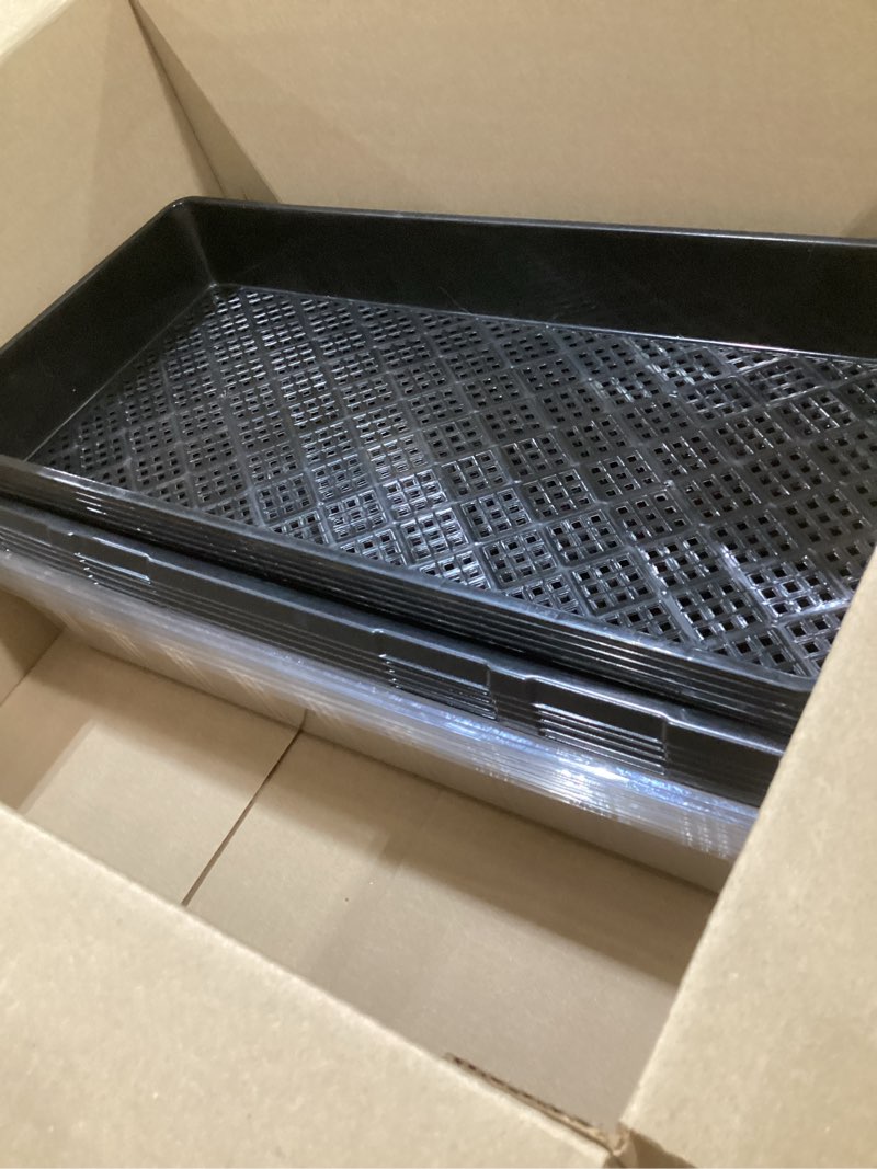 Condition photo showing As Is for 10 plant growing trays (no drain holes) - 20" x 10" - perfect garden seed starter grow trays: for seedlings, indoor gardening, growing microgreens, wheatgrass & more - soil or hydroponic black no drain holes