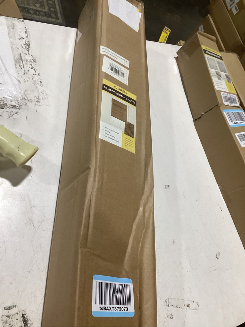 Condition photo showing Good Condition for cordless bamboo roman shades for windows, blinds size (29.5" w ×64" h) colour (highfield teak) highfield teak 29.5" w × 64" h
