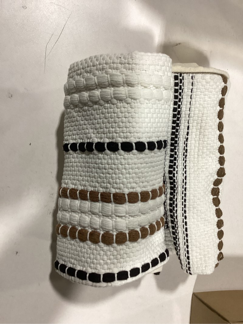 Condition photo showing New/Like New for Boho Throw Pillow Covers 16x16 Set of 2, Soft Chenille Striped Decorative Cushion Covers for Couch Sofa Bedroom Living Room, Neutral Brown Black White Black Brown 16" x 16" (Pack of 2)