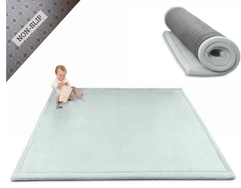 Hakuna Matte CloudSoft Baby Play Mat for Floor 60" x 80" Blue – Coral Velvet Memory Foam Rug for Cra