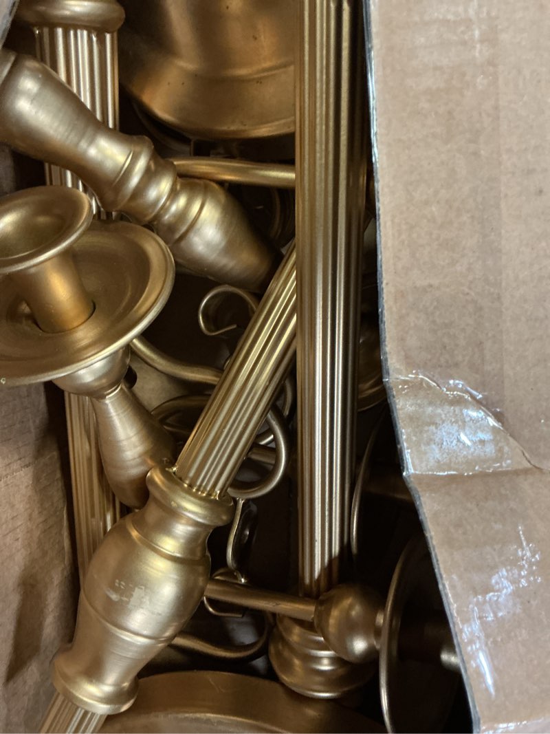 Condition photo showing As Is for mopam 2 pcs floor candelabra 50 inch gold candelabra centerpiece 5 arms floor standing candelabra gold candlestick holder antique candle holder decorative for party, ceremony, wedding (line styling)
