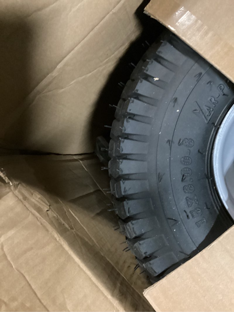 Condition photo showing New/Like New for ar-pro (2-pack) 15 x 6.00-6 front tire and wheel assembly for riding mower lawn tractor, 3" centered hub, 3/4" sintered iron bushings, 4ply pneumatic with turf tread 15 x 6.00-6" pneumatic (centered hub) silver