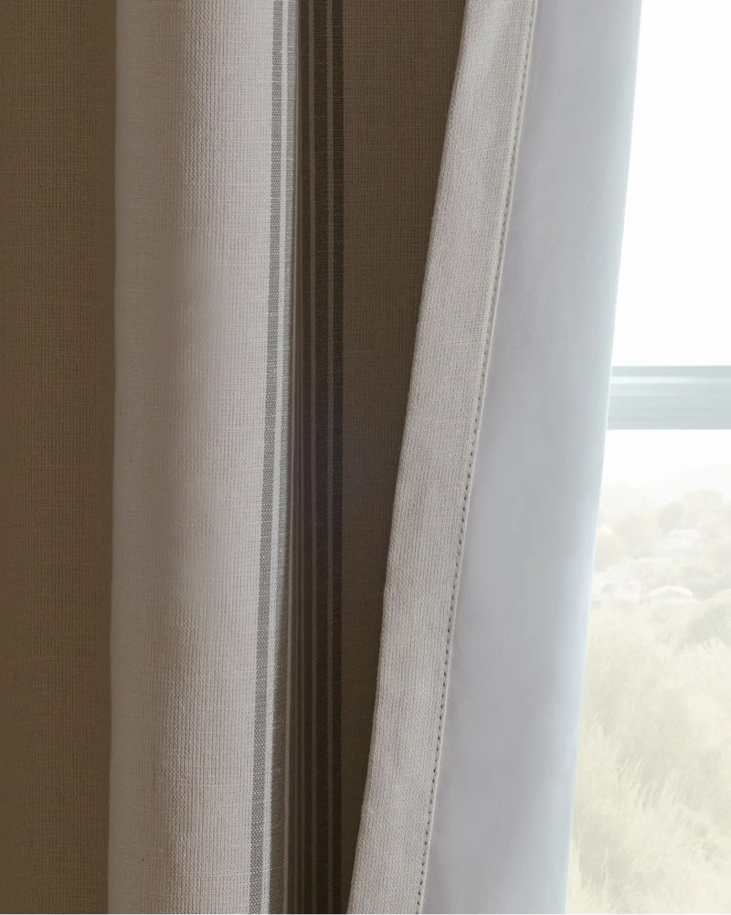 Quince Coastal Stripe Linen Cotton True Blackout Curtain color Ivory/Sage Green size 48in x 84in 1pcs