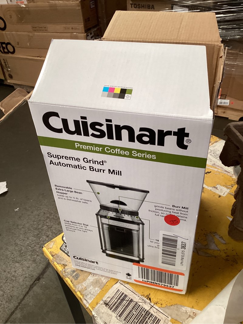 Condition photo showing As Is for Cuisinart Coffee Grinder, Electric One-Touch Automatic Burr Coffee Grinder with 18-Position Grind Selector, Cup Size Selector for 4 – 18 Cups, DBM-8P1, Black Stainless Burr Mill Stainless Steel