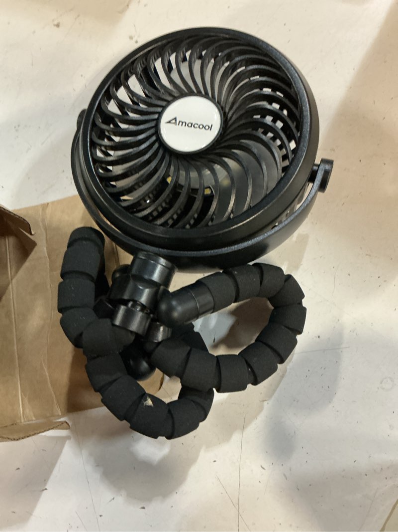 Condition photo showing New/Like New for amacool battery operated stroller fan, baby travel essentials for beach disney, newborn boy & girl showers gifts registry search, rechargeable clip on fan for car seat wagon crib bike treadmill black