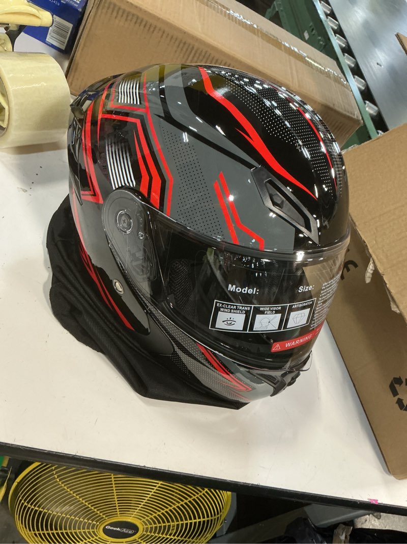 Condition photo showing New/Like New for spark adult flip-up motorcycle helmets - dot certified full face helmet with dual visor & quick-release buckle, lightweight abs for commuting and touring black red x-large
