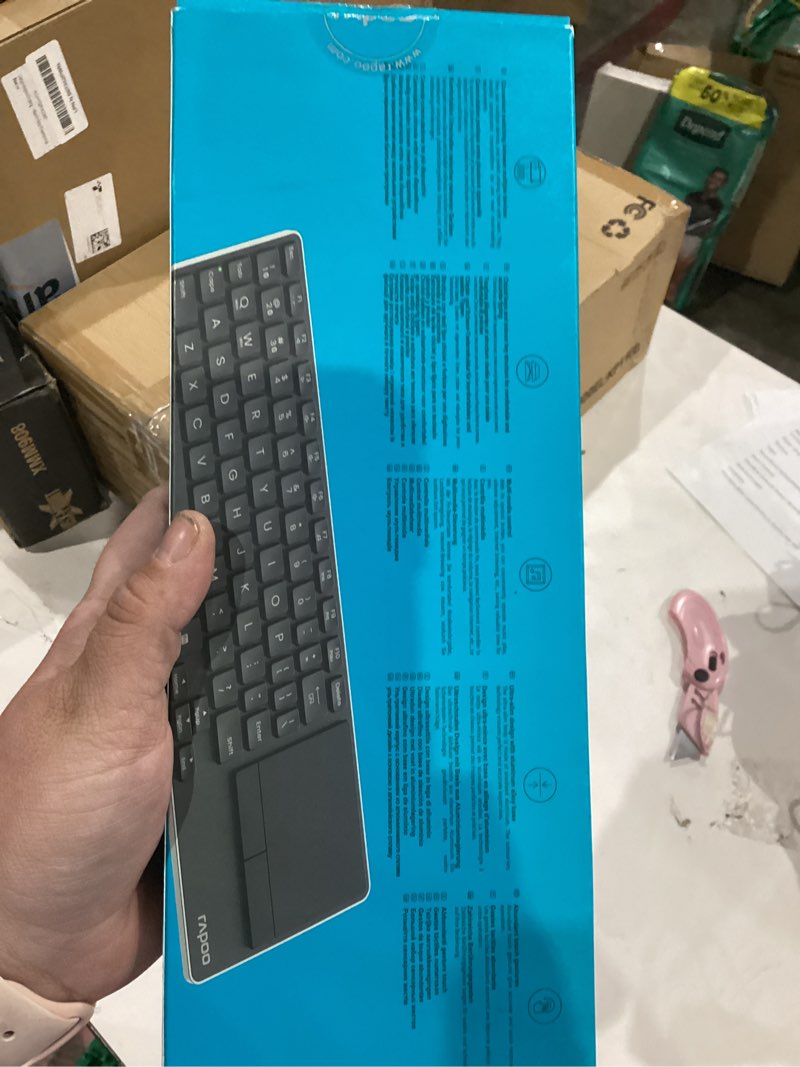 Condition photo showing As Is for rapoo mini wireless keyboard with touchpad, multi-device htpc keyboard for pc-connected tv/tablet/steam deck/gaming console/raspberry pi/mini pc - support touch gestures for windows & mac, black