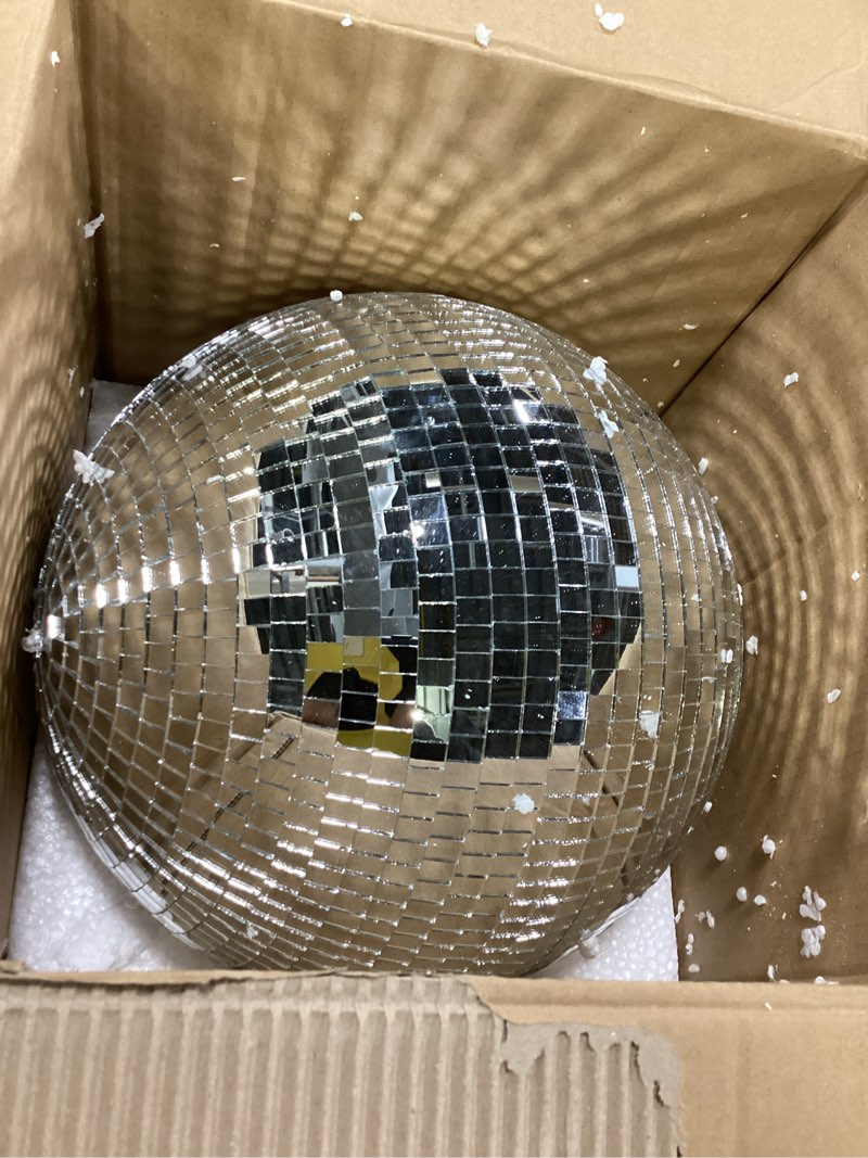 Condition photo showing Good Condition for Youdepot Disco Ball 12-Inch – Large Hanging Mirror Ball Disco Ball Decor for Disco Party Decorations, Weddings, Events, Disco Christmas Decor, and Home Celebrations 12 in