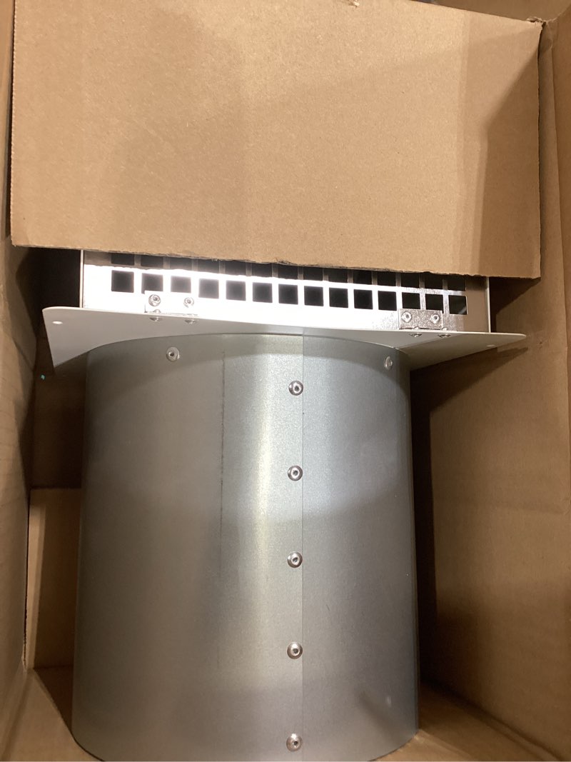 Condition photo showing Good Condition for 8 inch wall vent cover with damper & screen, exterior hooded exhaust vent cap for kitchen range hood, dryer, bathroom fan, hvac duct, outdoor air ventilation, galvanized steel, white 8 inch white