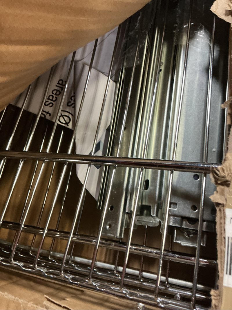 Condition photo showing Good Condition for 2 Tier Pull Out Cabinet Organizer, 23" W x 21" D Heavy-Duty Metal Sliding Drawer Shelf for Kitchen Cabinets, Chrome, Doesn't Include Door Fittings 2 Tier 23*21 IN