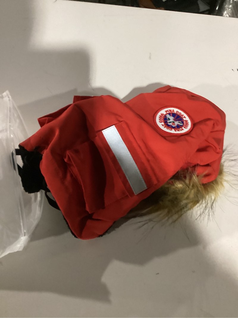 Condition photo showing As Is for PINA Small Dog Coats - Waterproof, Warm Winter Jacket with Faux Fur Hood & Pocket M(Chest 19.6") Red
