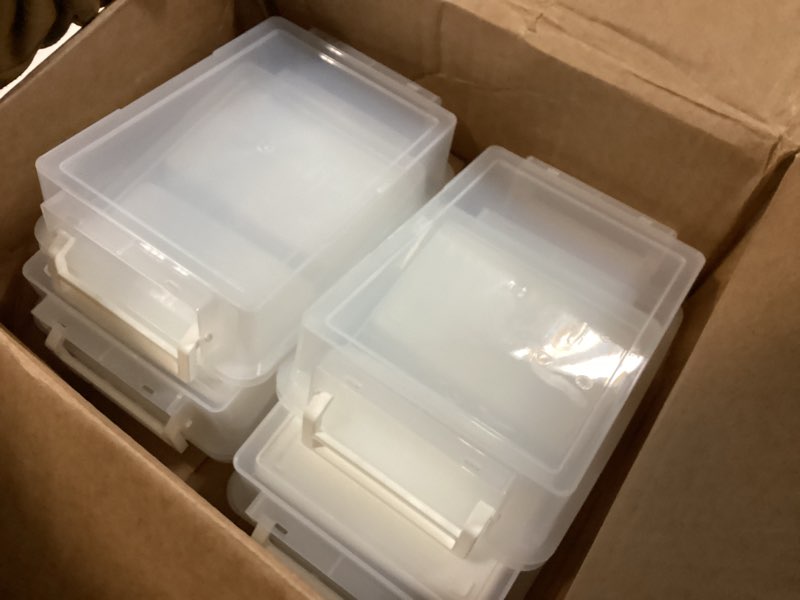 Condition photo showing Good Condition for IRIS USA 1 Qt. Plastic Storage Bins with Lids, 2 Pack, Craft Storage Container, Sensory Bin, Organizing Containers for Home, Office & Art Supplies, Stackable, White 1 Qt. - 2 Pack WHITE LAYERED STACK & CARRY - 2 LAYER 2 PACK