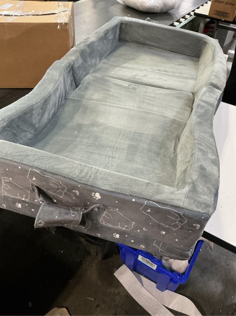 Condition photo showing As Is for Portable Toddler Travel Bed – Foldable Soft Foam Floor Crib with Washable Cover, Built-in Safety Rails, No Assembly, Compact for Travel & Home Use, Grey Light Grey
