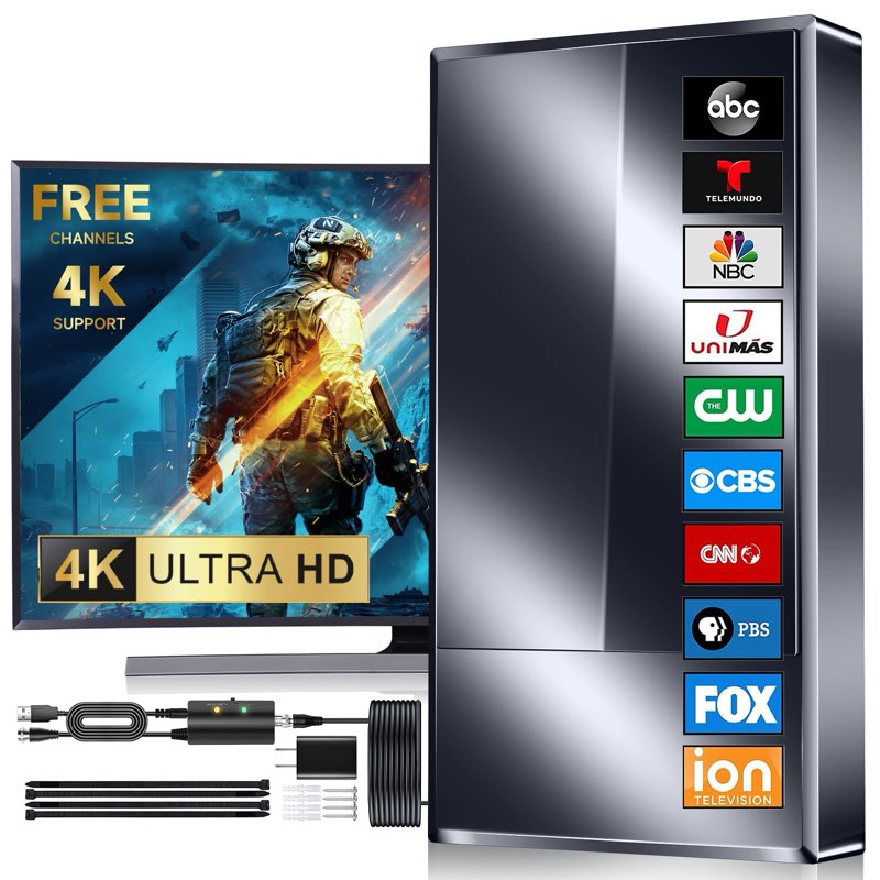 3500+ Miles TV Antenna,2025 Strongest Digital Antenna for Smart/Old TVs Indoor Outdoor,360° Long Ran