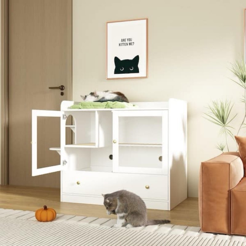 MtuxuYR XL Cat Litter Box Enclosure Cat Litter Box Furniture Large Cat Litter Box Enclosure with Cat