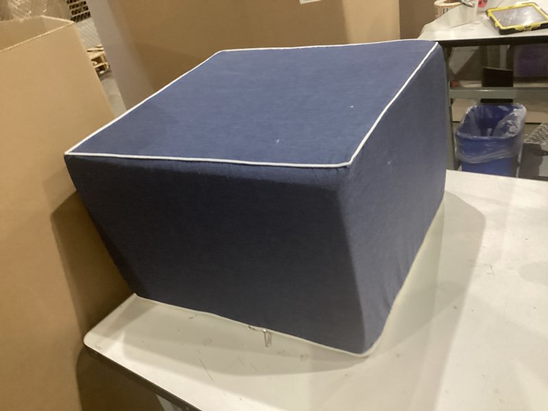 Condition photo showing Good Condition for navy blue ottoman with white piping