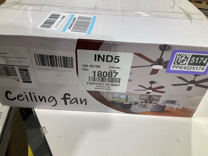 Condition photo showing Good Condition for 42" Lighted Ceiling Fan, Solid Wood Ceiling Fan, with Remote Control and DC Motor, 5 Blades, Suitable for Living Rooms, Bedrooms, Farmhouses, Hallways, Indoor and Outdoor Ceiling Fans - Black + Walnut 42-inch Black + Walnut