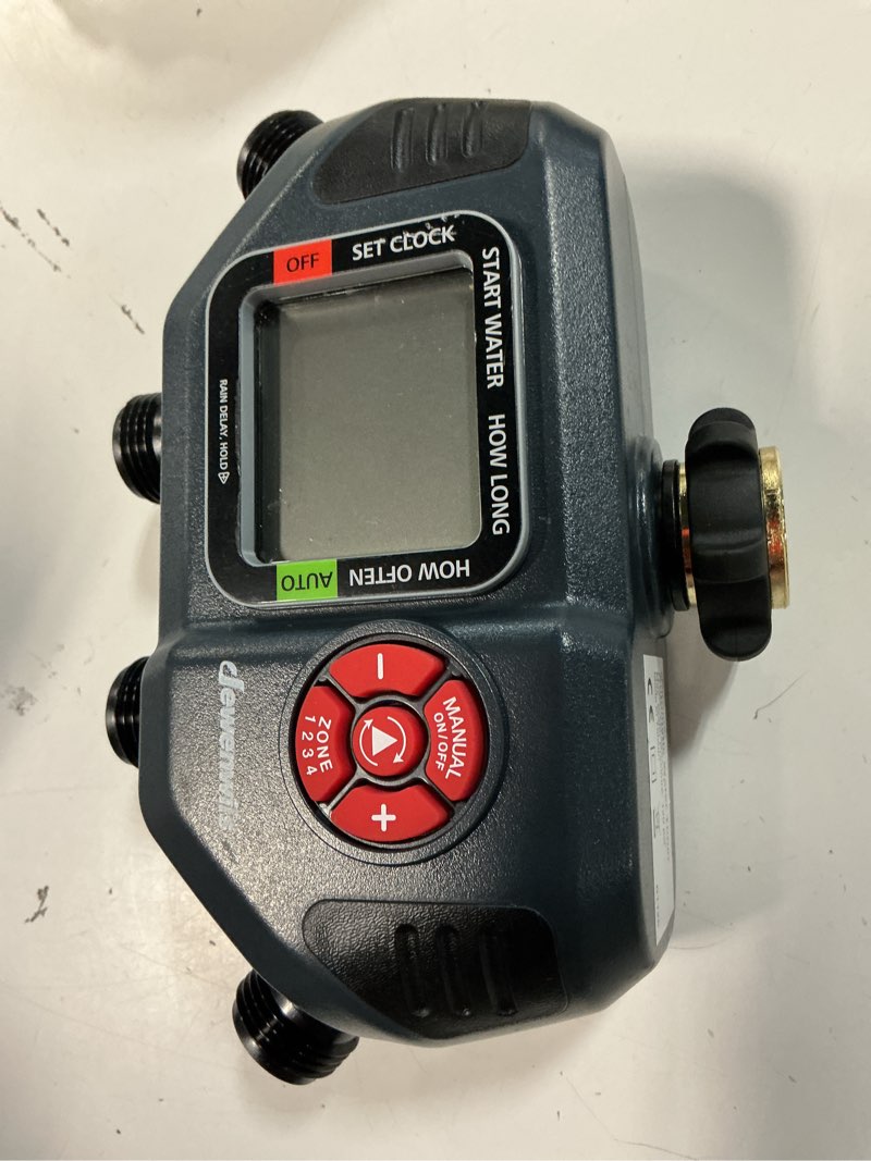 Condition photo showing Good Condition for dewenwils sprinkler timer 4 zone, water timer for garden hose with rain delay/manual/auto irrigation, programmable outdoor faucet hose for yard, lawn