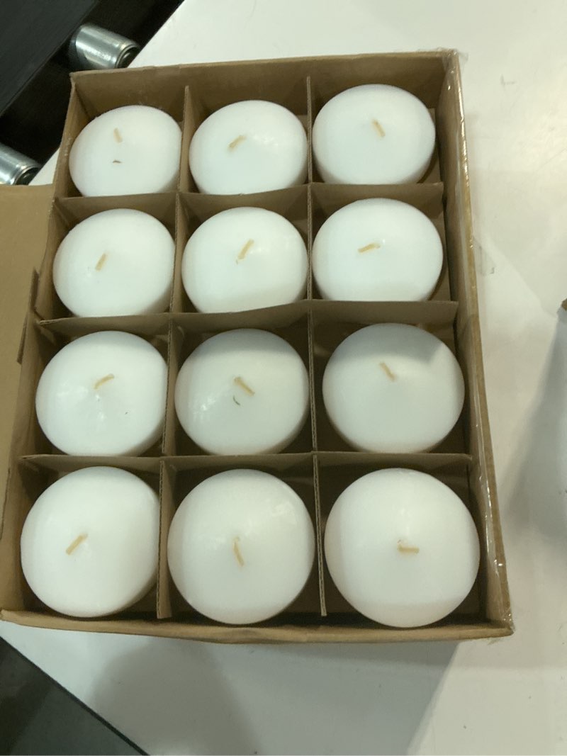 Condition photo showing Good Condition for 3 inch white floating candles, 36 packs unscented floating candle for centerpieces-8 hours burn time-3” white floating candles bulk for wedding cylinder 3inch 36 pack