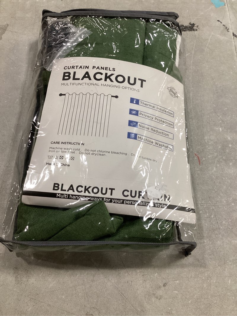 Condition photo showing Good Condition for inovaday 100% blackout curtains for bedroom, black out curtains 63 inch long, clip rings linen blackout drapes, thermal insulated room darkening for living room, 2 panels - moss green,w50xl63 moss green 50"w x 63"l (pack of 2)