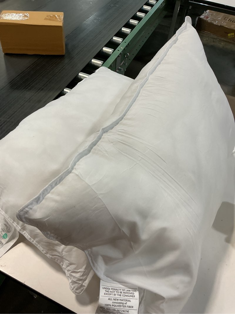 Condition photo showing As Is for Amazon Basics Down Alternative Pillows, Soft Density for Stomach and Back Sleepers, Queen - Pack of 2, White, 30 in L x 20 in W Queen - Pack of 2 Soft Pillow