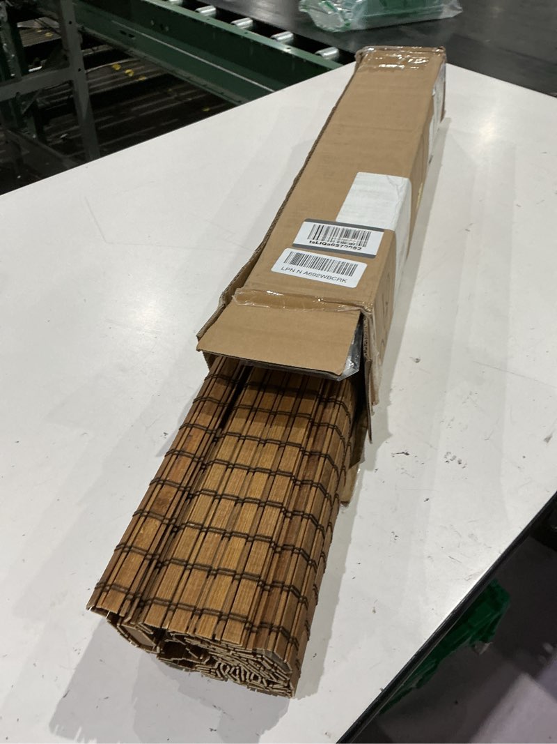 Condition photo showing As Is for arlo blinds sheer bamboo roman shades with valance - tuscan, 22" w x 74" h - light filtering cordless blinds for interior windows - real natural bamboo material - mounting hardware included 22"w x 74"h tuscan