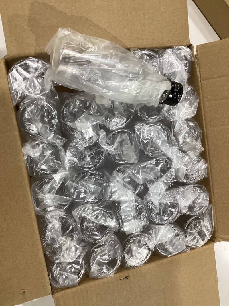 Condition photo showing New/Like New for mini liquor bottles, 30 pack airtight plastic spirit with black cap, 1.7oz empty alcohol shot with 10 funnels, miniature for weddings, parties 30 pack 1.7oz