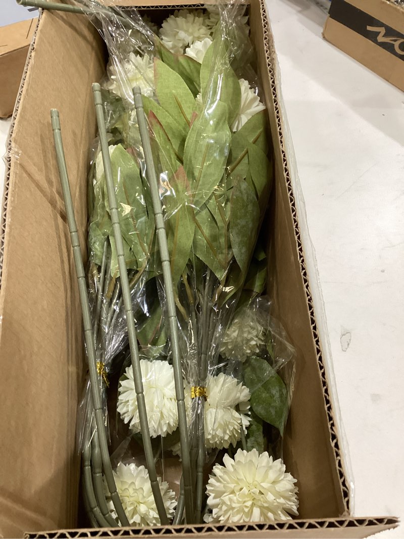 Condition photo showing Good Condition for 12 Pcs Faux Silk Pompon Mum Artificial Flowers for Vase -27", Bulk Fake Chrysanth Branches with Stems for DIY Bouquet Centerpieces Wedding Fillers Arrangements Shower Decorations (Cream)