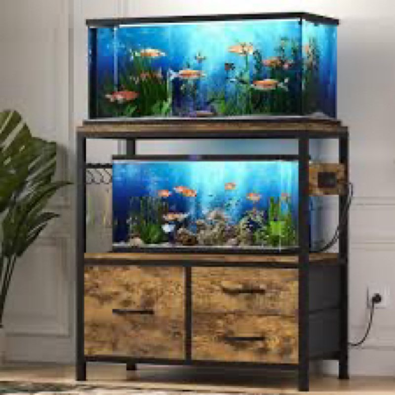 Heybly 20-29 Gallon Fish Tank Stand, Aquarium Stand with Drawer, Power Outlet, Heavy Duty Metal Fram