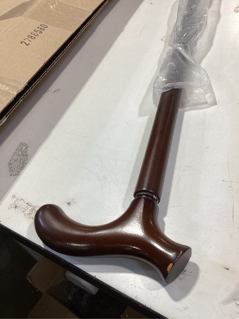 Condition photo showing As Is for FLYDRUM Wooden Walking Cane for Men and Women, One-Piece Wood Cane, 36 Inch Wood Walking Stick for Men and Women, Ergonomic Wood Cane for Seniors Walnut