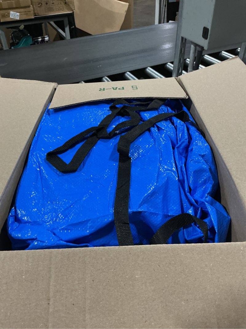 Condition photo showing As Is for reinmoson rectangle pool covers for above ground pools fits 12’ x 7’ to 15’ x 8’ pools, rectangular inflatable pool cover with elastic edge & integrated drawstring for bestway/intex/coleman pool 12' x 7' to 15' x 8'