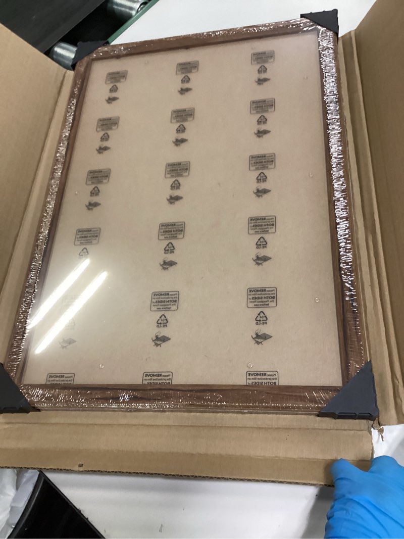 Condition photo showing New/Like New for 13x19 Wood Frame Brown, Rustic Natural Wooden 19x13in Poster Picture Frame, Distressed 13 x 19inch Woodgrain Gallery Photo Frame with HD Plexiglass, Horizontal Vertical Wall Mounting Display 1pcs Brown 13x19