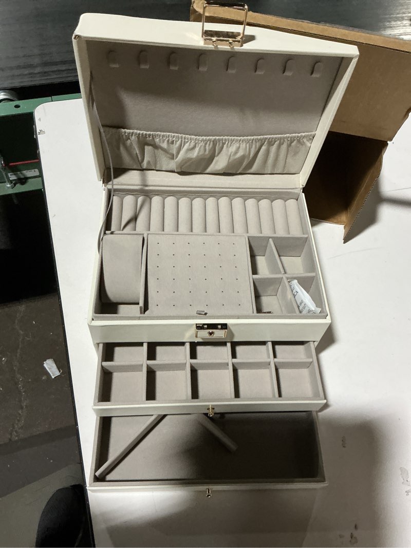 Condition photo showing As Is for Greenfeather Jewelry Boxes for Women, Jewelry Organizer Box with Lid 3 Layers for Necklaces Rings Earrings and Bracelets Box to Store Jewelry Cloud White Ideal Gifts