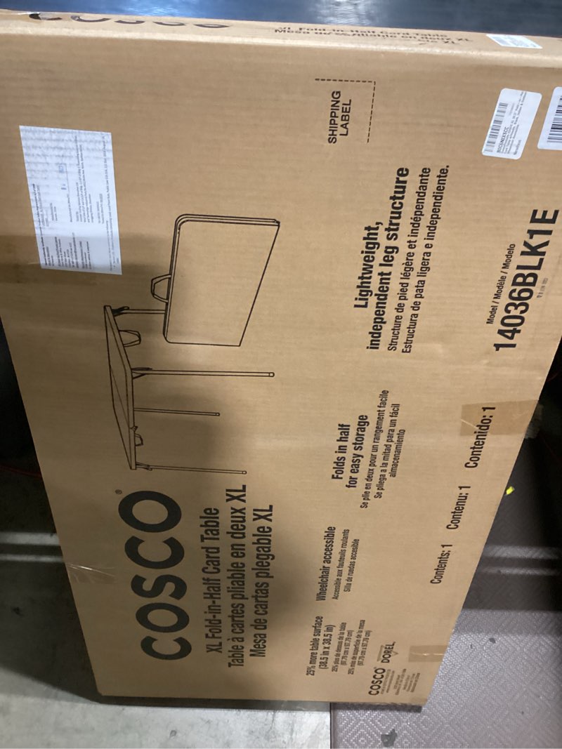 Condition photo showing New/Like New for coscoproducts cosco xl 38.5" fold-in-half card table w/handle, black, indoor & outdoor, wheelchair accessible