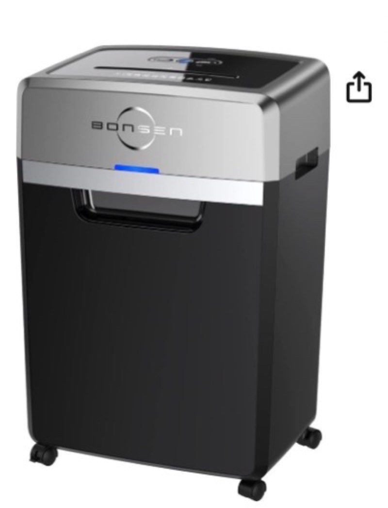 BONSEN Heavy Duty Paper Shredder, 24-Sheet Cross-Cut Shredder, 40-Min Continuous Running Time, Commercial Grade Shredder for Office, 9-Gallon Big Basket, 55dB Super Quiet, P-4 High Security (S3105)