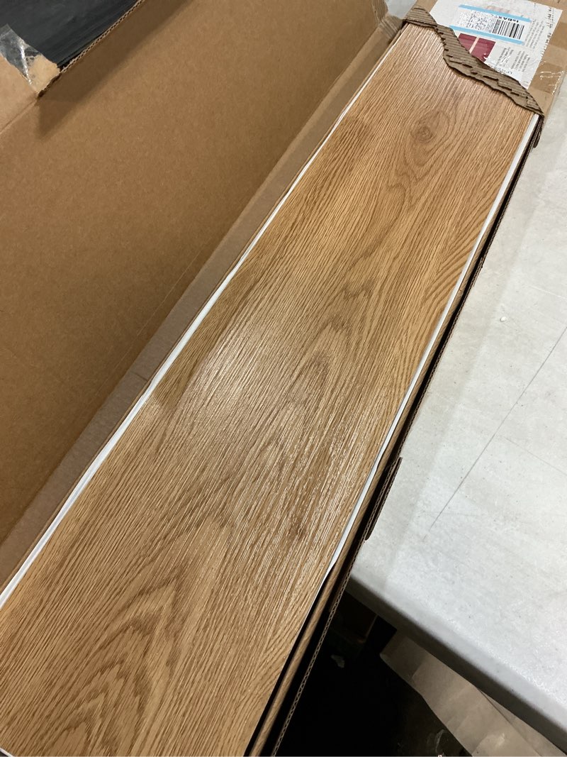Condition photo showing As Is for Livelynine 18-Planks 6x36 Natural Wood Peel and Stick Floor Tile Laminate Flooring Planks Waterproof Self Adhesive Honey Oak Vinyl Plank Flooring Light Wood Grain Floor Tiles Sticky Floor Covering 18-Planks 6x36inch Oak Wood Flooring Planks