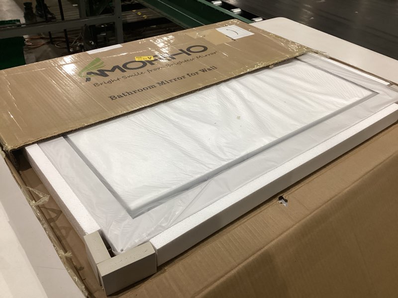 Condition photo showing Good Condition for amorho bathroom mirror, 24x30 inch white thick metal framed wall mirrors for over sink, bedroom, living room, entryway, rectangle wall-mounted mirrors(horizontal/vertical). white 30"l x 24"w