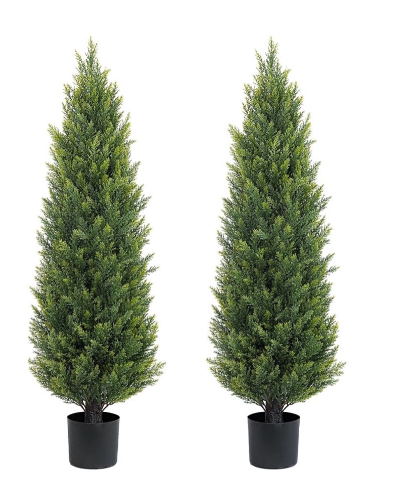 4ft artificial topiary trees set of 2, faux outdoor artificial plants uv resistant potted faux shrub