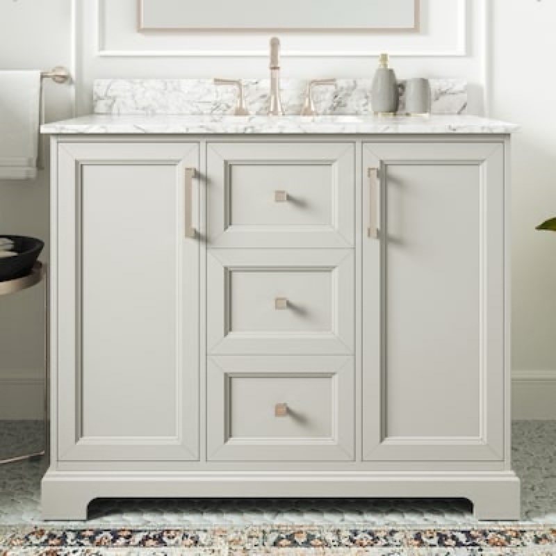 allen + roth pittman 42-in muse gray undermount single sink bathroom vanity with white calacatta marble top