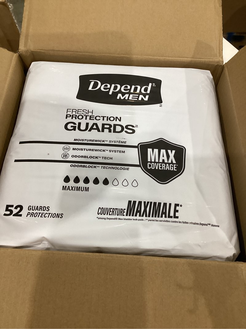 Condition photo showing Good Condition for depend guards incontinence pads for men, maximum absorbency, 104 count, packaging may vary new 104