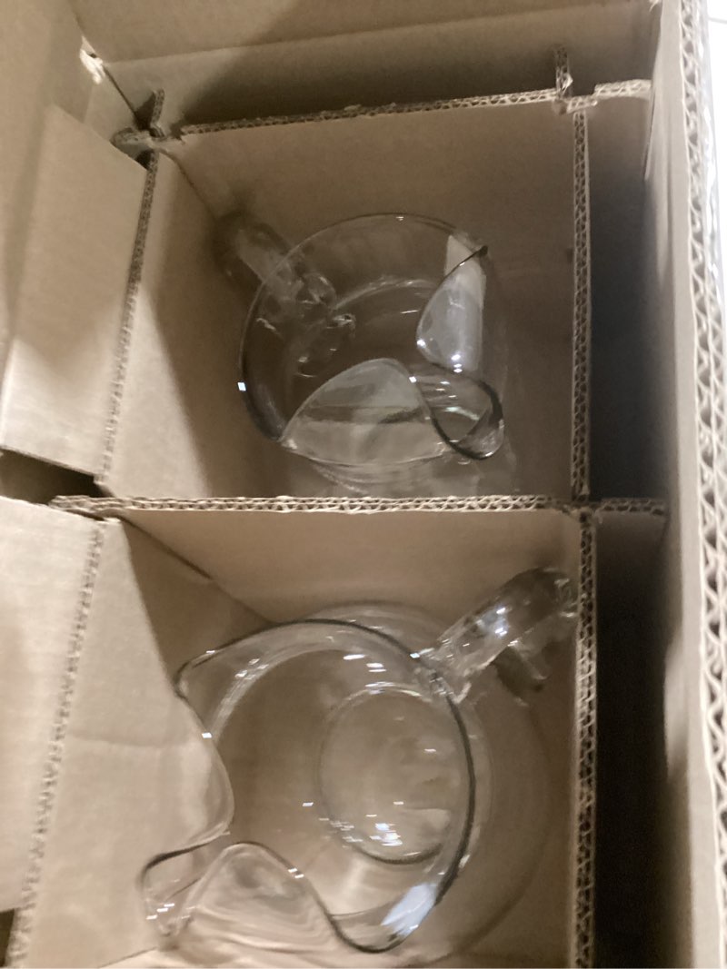 Condition photo showing Good Condition for Libbey Acapulco Large Glass Pitcher Set of 2, 89 Oz, Clear, Tall Bubble Glass Pitchers with Handle, Modern Pitcher Set for Iced Tea, Punch, and More